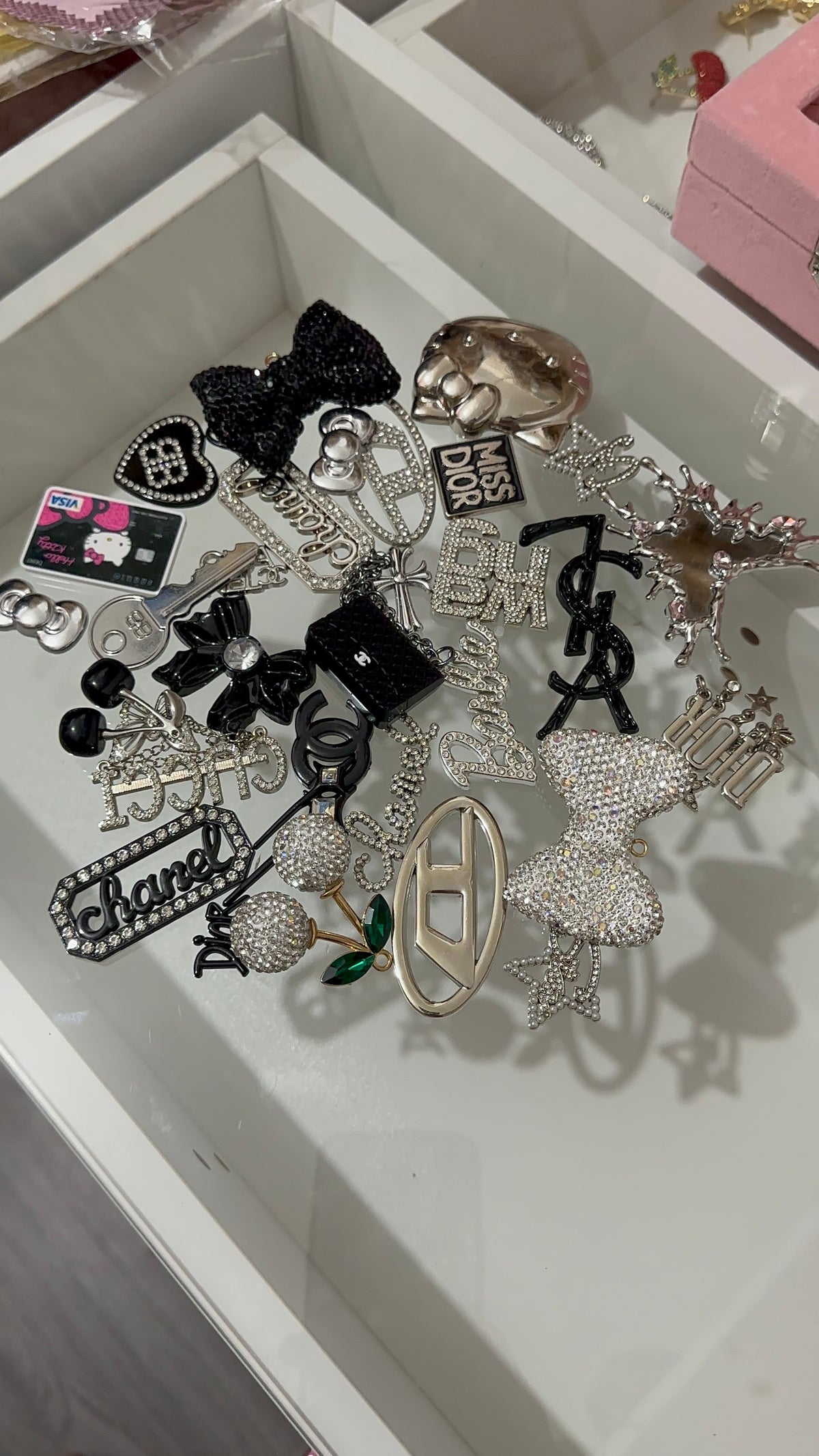 Black Silver Rhinestone Junk Charm Mix | Y2K Kawaii DIY Jewelry Supplies