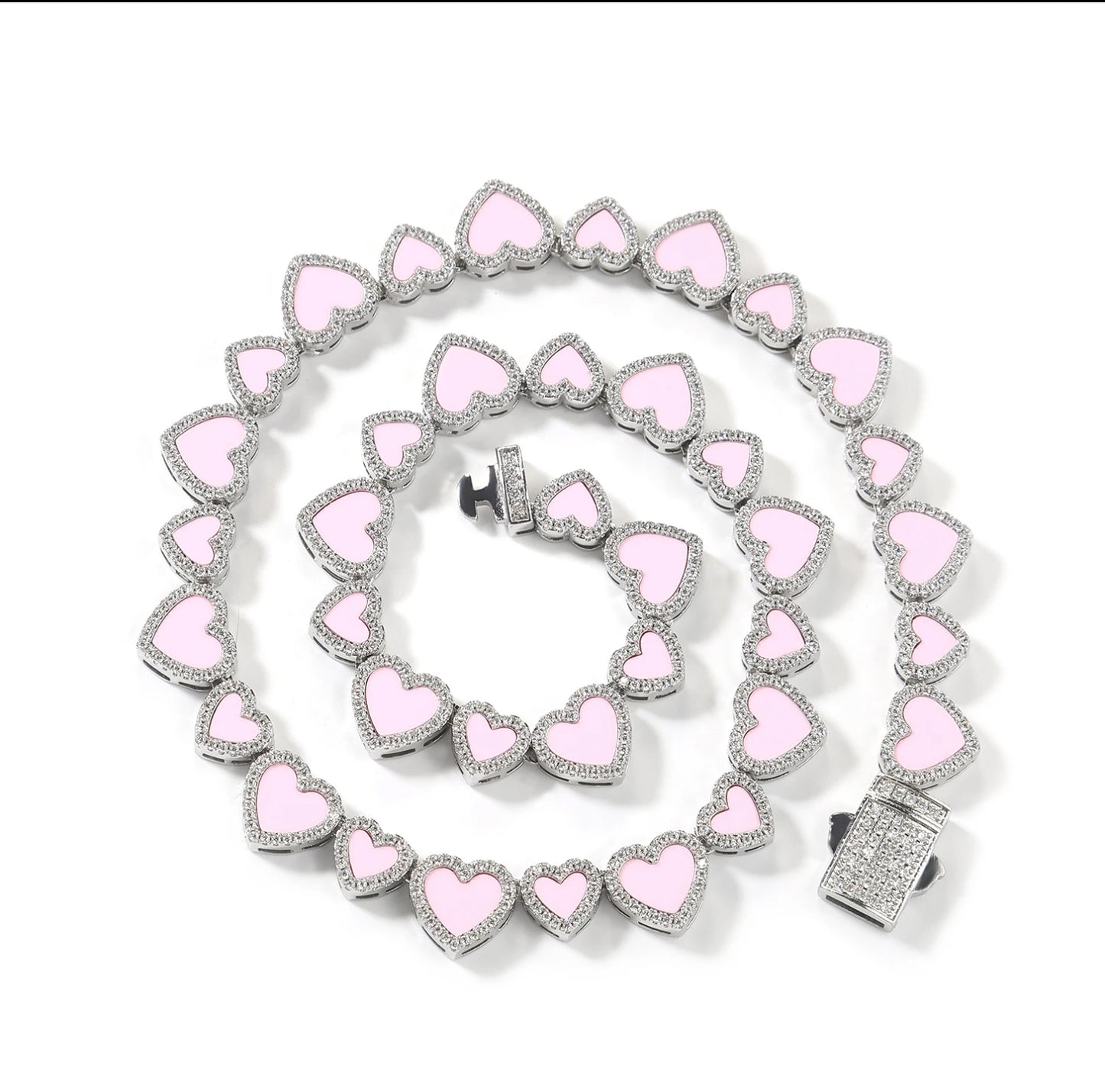 PINK HRT TENNIS NECKLACE