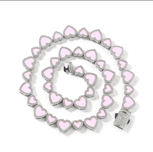 PINK HRT TENNIS NECKLACE